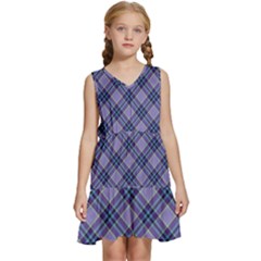 Purple Plaid Tartan 1 Diagonal Kids  Sleeveless Tiered Mini Dress by dressshop