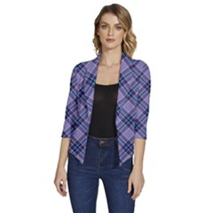 Purple Plaid Tartan 1 Diagonal Women s Draped Front 3/4 Sleeve Shawl Collar Jacket by dressshop