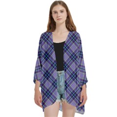 Purple Plaid Tartan 1 Diagonal Open Front 3/4 Sleeve Batwing Chiffon Cardigan Kimono by dressshop