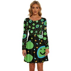 Doodle Dot Drawing Long Sleeve Wide Neck Velvet Dress by Salmanaz77