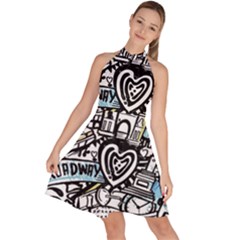 Doodle New York City Nyc Sleeveless Halter Neck A-line Dress by Salmanaz77