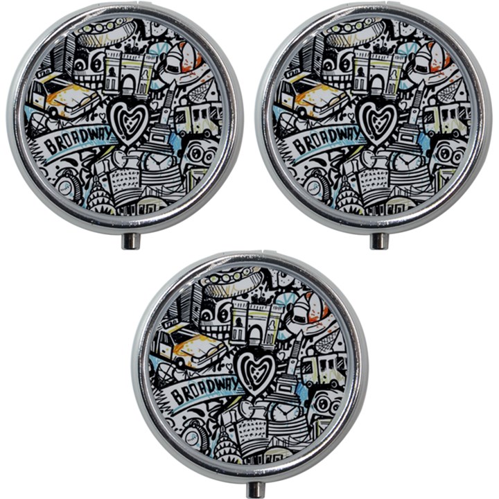 Doodle New York City Nyc Mini Round Pill Box (Pack of 3)