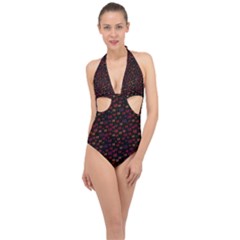 Pattern Ha Ha Ha  Abstract Black Dark Doodle Hahaha Pattern Physco Halter Front Plunge Swimsuit by Salmanaz77