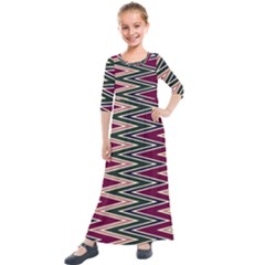 Pattern Zigzag Stripe Design Kids  Quarter Sleeve Maxi Dress by Maspions