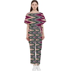 Pattern Zigzag Stripe Design Batwing Lightweight Chiffon Jumpsuit by Maspions