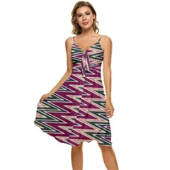 Pattern Zigzag Stripe Design Sleeveless Tie Front Chiffon Dress by Maspions