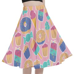 Ice Cream Donut Sweets Candie A-line Full Circle Midi Skirt With Pocket by Apenda