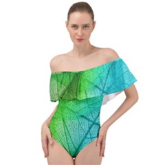 Texture Green Leaf Abstraction 3d Off Shoulder Velour Bodysuit  by Salmanaz77