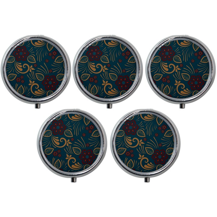 Flowers Floral Retro Flower Texture Mini Round Pill Box (Pack of 5)