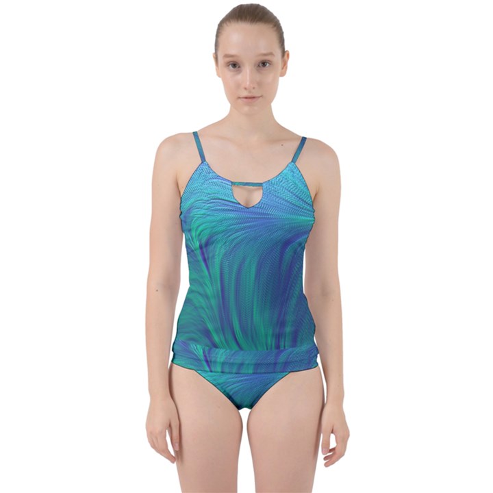 Psicodelia Zyguratti Texture Cyanturquoise Cut Out Top Tankini Set