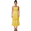 Cream Yellow To Amber Orange Linear Gradient Tie-Strap Tiered Midi Chiffon Dress View1