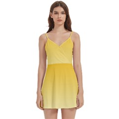 Amber Orange To Cream Yellow Linear Gradient Body Wrap Sleeveless V-neck Mini Dress by GradientsOmbre