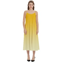 Amber Orange To Cream Yellow Linear Gradient Casual Spaghetti Strap Midi Dress by GradientsOmbre