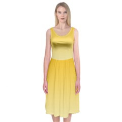 Amber Orange To Cream Yellow Linear Gradient Midi Sleeveless Dress by GradientsOmbre