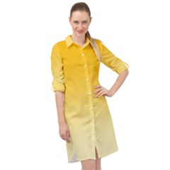 Amber Orange To Cream Yellow Linear Gradient Long Sleeve Mini Shirt Dress by GradientsOmbre