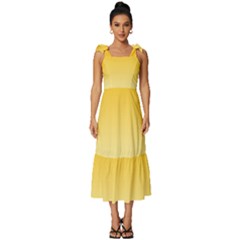 Amber Orange To Cream Yellow Linear Gradient Tie-strap Tiered Midi Chiffon Dress by GradientsOmbre