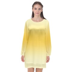 Cream Yellow To Amber Orange Bilinear Gradient Long Sleeve Chiffon Shift Dress  by GradientsOmbre