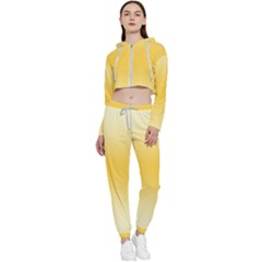 Cream Yellow To Amber Orange Bilinear Gradient Cropped Zip Up Lounge Set by GradientsOmbre