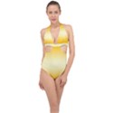 Amber Orange To Cream Yellow Bilinear Gradient Halter Front Plunge Swimsuit View1