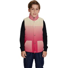 Cream Yellow To Crimson Red Linear Gradient Kid s Button Up Puffer Vest by GradientsOmbre