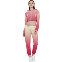 Cream Yellow To Crimson Red Linear Gradient Cropped Zip Up Lounge Set by GradientsOmbre