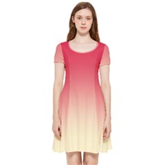 Crimson Red To Cream Yellow Linear Gradient Inside Out Cap Sleeve Dress by GradientsOmbre