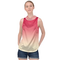 Crimson Red To Cream Yellow Linear Gradient High Neck Satin Top by GradientsOmbre