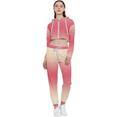 Cream Yellow To Crimson Red Bilinear Gradient Cropped Zip Up Lounge Set by GradientsOmbre