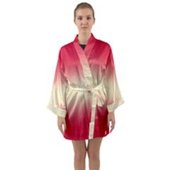 Crimson Red To Cream Yellow Bilinear Gradient Long Sleeve Satin Kimono by GradientsOmbre