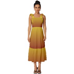 Electric Yellow To Burgundy Red Linear Gradient Tie-strap Tiered Midi Chiffon Dress by GradientsOmbre