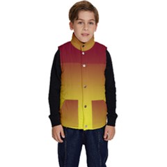 Burgundy Red To Electric Yellow Linear Gradient Kid s Button Up Puffer Vest by GradientsOmbre