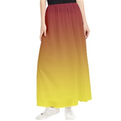 Burgundy Red To Electric Yellow Linear Gradient Maxi Chiffon Skirt by GradientsOmbre