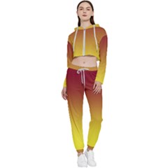 Burgundy Red To Electric Yellow Linear Gradient Cropped Zip Up Lounge Set by GradientsOmbre