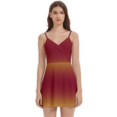 Electric Yellow To Burgundy Red Bilinear Gradient Body Wrap Sleeveless V-neck Mini Dress by GradientsOmbre