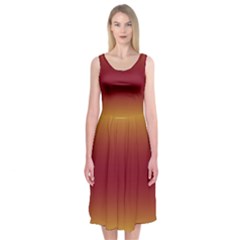 Electric Yellow To Burgundy Red Bilinear Gradient Midi Sleeveless Dress by GradientsOmbre