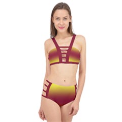 Electric Yellow To Burgundy Red Bilinear Gradient Cage Up Bikini Set by GradientsOmbre