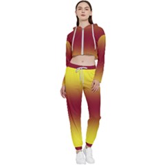 Electric Yellow To Burgundy Red Bilinear Gradient Cropped Zip Up Lounge Set by GradientsOmbre