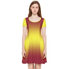 Burgundy Red To Electric Yellow Bilinear Gradient Inside Out Cap Sleeve Dress by GradientsOmbre