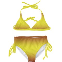 Burgundy Red To Electric Yellow Bilinear Gradient Kids  Classic Bikini Set by GradientsOmbre