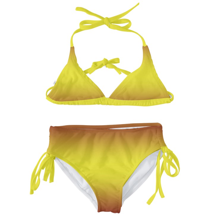 Burgundy Red To Electric Yellow Bilinear Gradient Kids  Classic Bikini Set