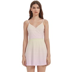 Cream Yellow To Pink Lace Linear Gradient Body Wrap Sleeveless V-neck Mini Dress by GradientsOmbre