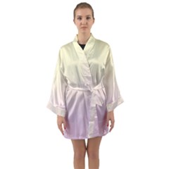 Cream Yellow To Pink Lace Linear Gradient Long Sleeve Satin Kimono by GradientsOmbre