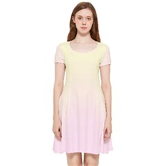 Cream Yellow To Pink Lace Linear Gradient Inside Out Cap Sleeve Dress by GradientsOmbre