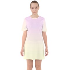 Pink Lace To Cream Yellow Linear Gradient Sixties Short Sleeve Mini Dress by GradientsOmbre