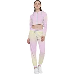 Cream Yellow To Pink Lace Bilinear Gradient Cropped Zip Up Lounge Set by GradientsOmbre