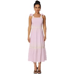 Cream Yellow To Pink Lace Bilinear Gradient Tie-strap Tiered Midi Chiffon Dress by GradientsOmbre