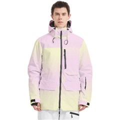 Cream Yellow To Pink Lace Bilinear Gradient Men s Multi Pockets Zip Ski And Snowboard Waterproof Breathable Jacket by GradientsOmbre