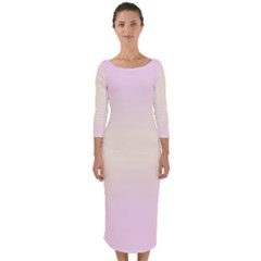 Pink Lace To Cream Yellow Bilinear Gradient Quarter Sleeve Midi Bodycon Dress by GradientsOmbre