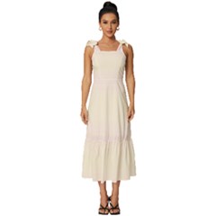 Pink Lace To Cream Yellow Bilinear Gradient Tie-strap Tiered Midi Chiffon Dress by GradientsOmbre