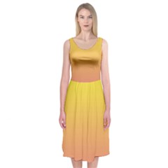 Electric Yellow To Coral Pink Linear Gradient Midi Sleeveless Dress by GradientsOmbre